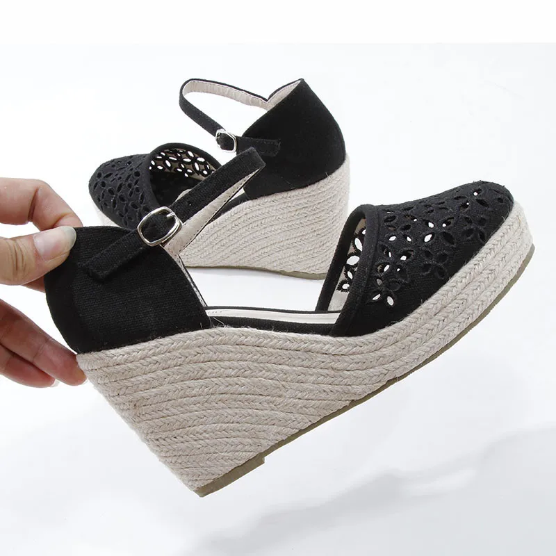 2021 New Buckle Strap Espadrille High Heels Bohemia Lace Wedding Shoes Ladies Sandals Summer Platform Wedge Sandals Women Shoes