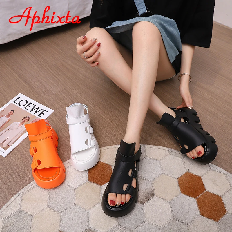 Aphixta Orange Plattform Haken & Schleife Sandalen Frauen Sommer Kühl Dicke Sohle Casual Einstellbare Dias Mode Peep Toe Schuhe