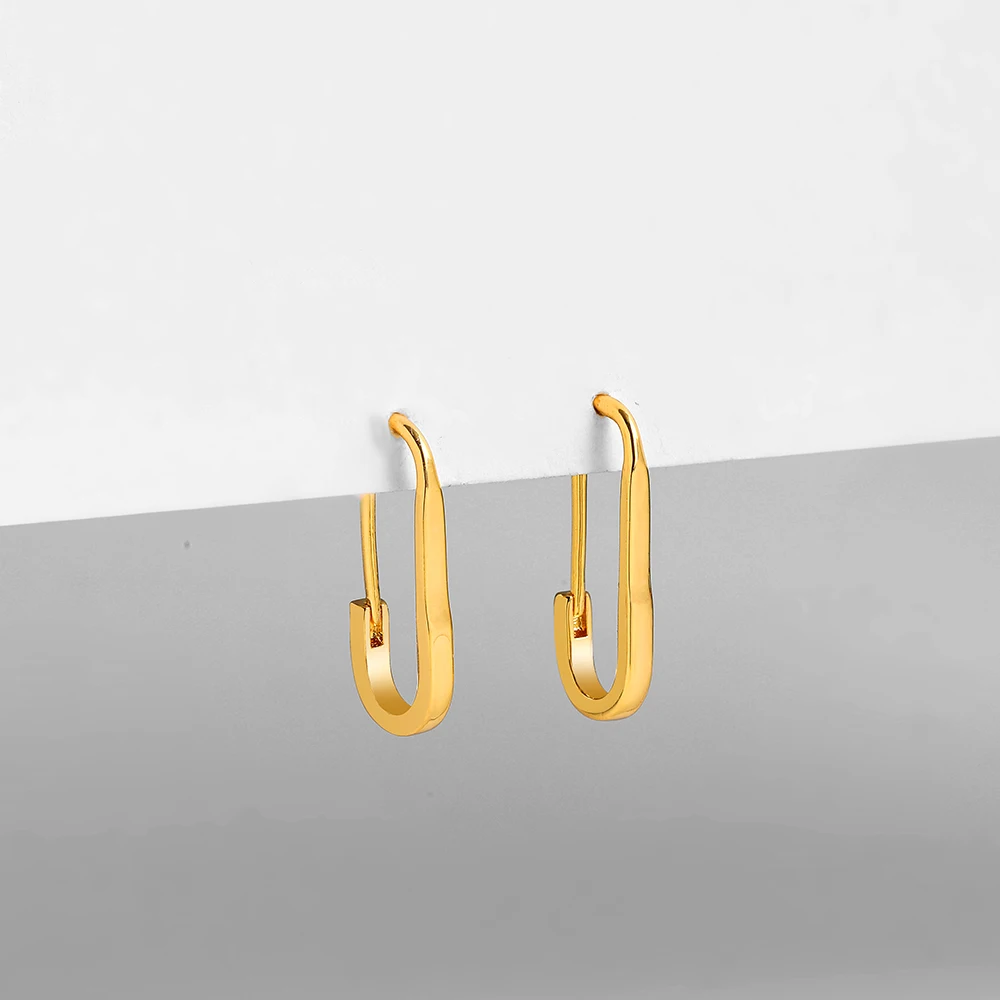 Simple U-shaped Safety Pin Stud Earrings Trendy Paper Clip Pin Copper Gold Color Earrings for Womne Girls Jewelry Wholesale