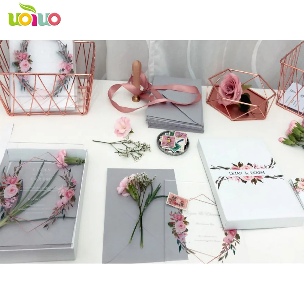 10pcs Luxury High Class Romantic Acrylic Wedding Invitation Card Hot Sell,Flower Wedding Cards With Box