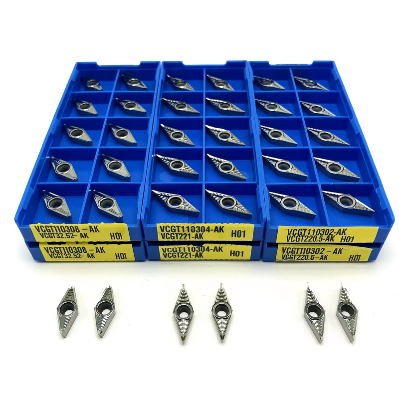 VCGT110302 VCGT110304 VCGT110308 AK H01 insertos de aluminio, herramientas de torneado de madera y Metal, insertos de torneado CNC, herramientas de