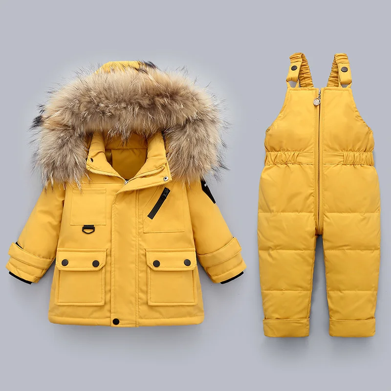 -30 Winter warm down jacket Jumpsuit Baby Boys Girl Clothes children Clothing Set 2pcs Toddler Thick Overalls Snowsuit 1-5 years