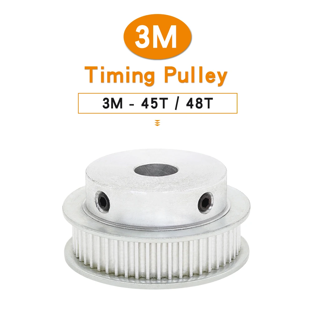 3M-45T/48T Belt Pulley Bore 6/8/10/12/14/15/16/17/20 mm Alloy Wheel Teeth Pitch 3.0 mm BF Shape For Width 10 mm 3M Timing Belt