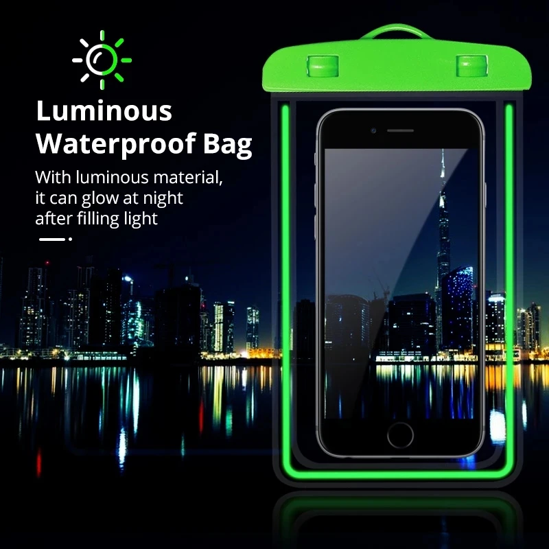 Water Sport Waterproof Phone Case Pouch Luminous Swimming Dry  Bag Underwater Phone Cover  For Drift Diving Pool Beach Travel