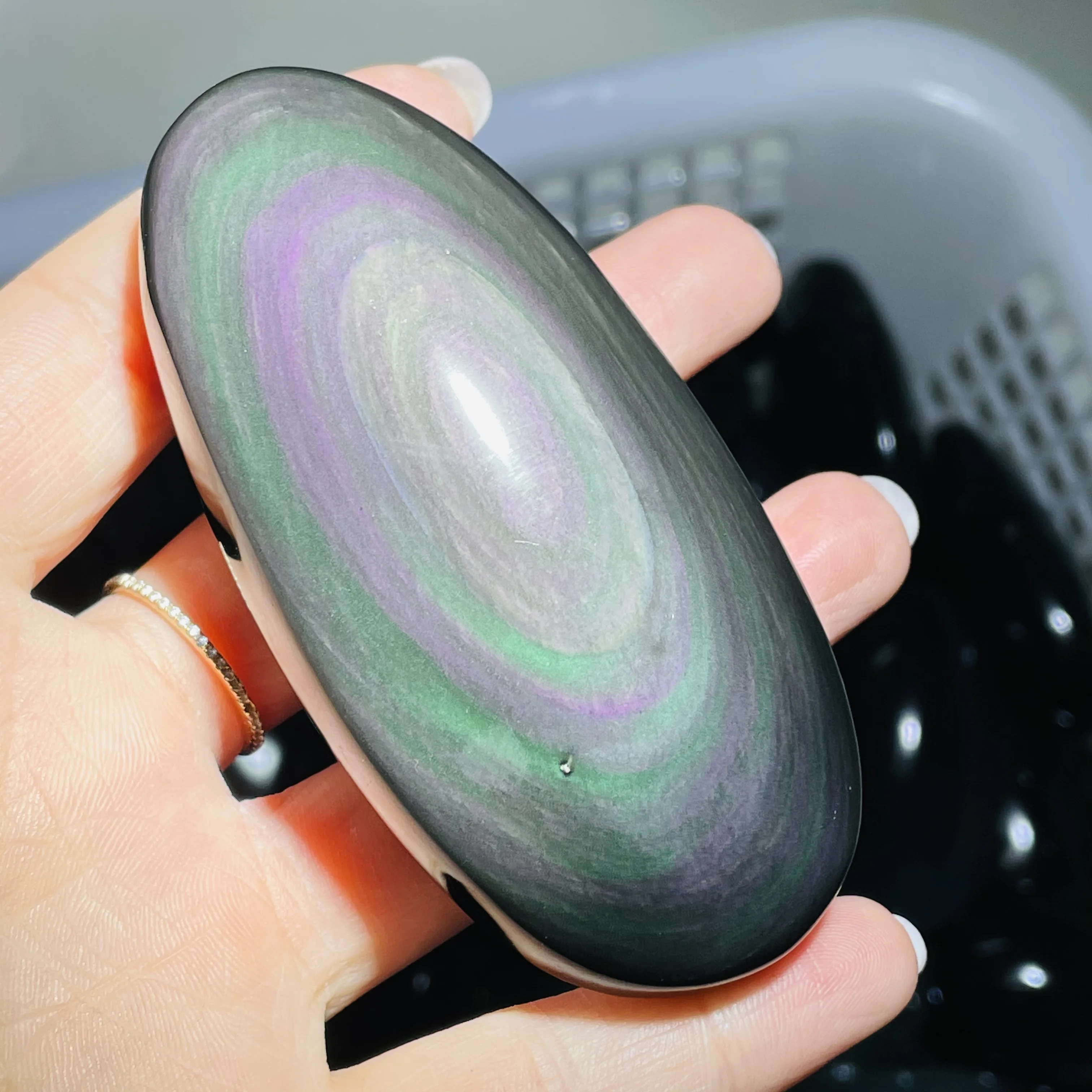 New Arrivals！！！Best Quality Natural Rainbow/Gold Obsidian Ellipse Reiki Gem Healing Decoration