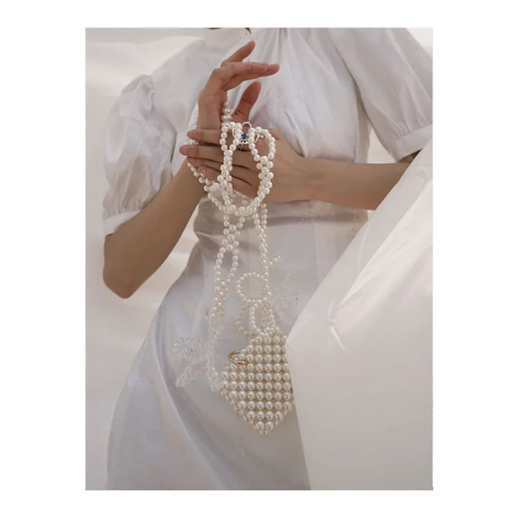 【wander lamar 】 Women Pearl Handmade Beaded Bag Cute Coin Purse Clutch Wallet Chain Summer Small Straw Shoulder B