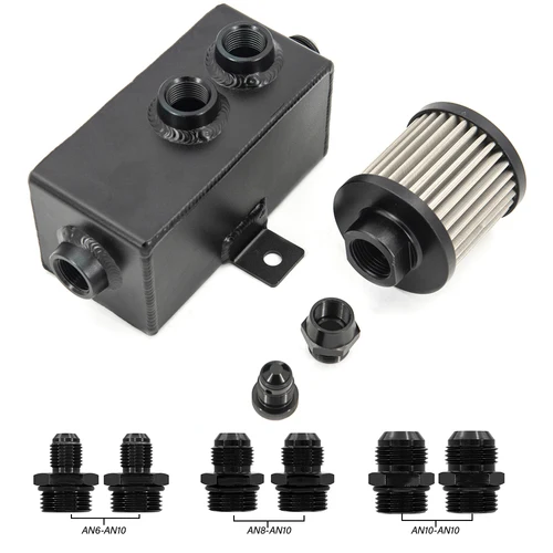 Imagen 2 del producto Tanque de combustible Universal para coche, lata de captura de aceite de aluminio de 1L con respiradero y filtro de drenaje AN6 AN8 AN10