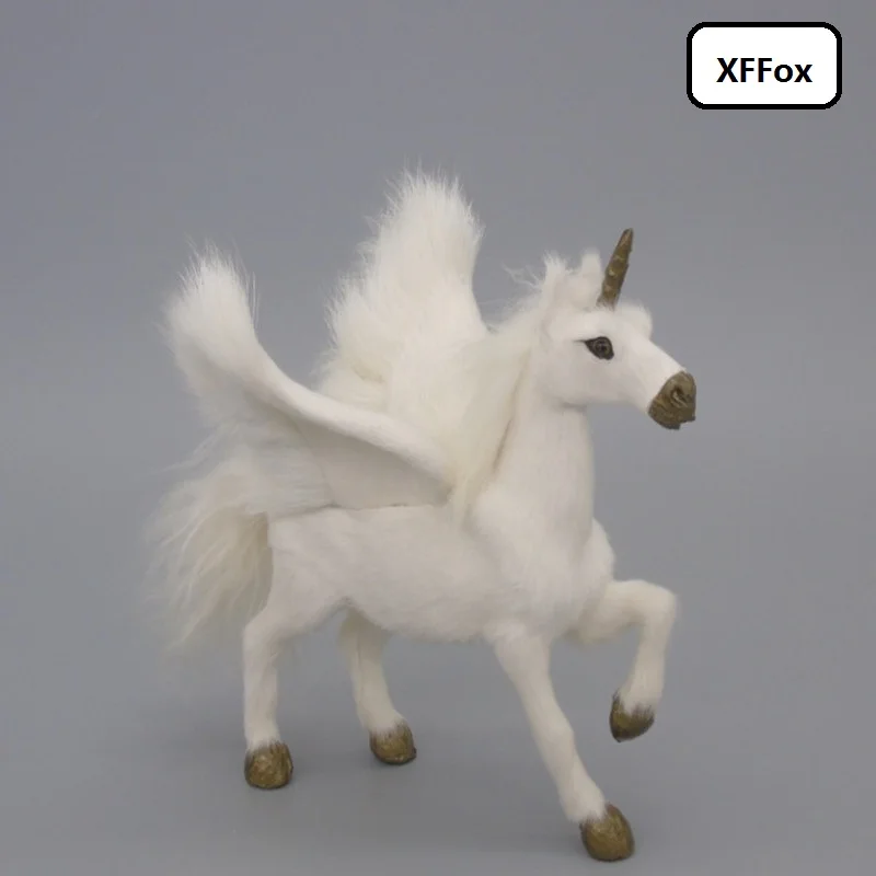 

cute real life white horse model plastic&furs simulation wings unicorn gift about 16x15cm xf1834