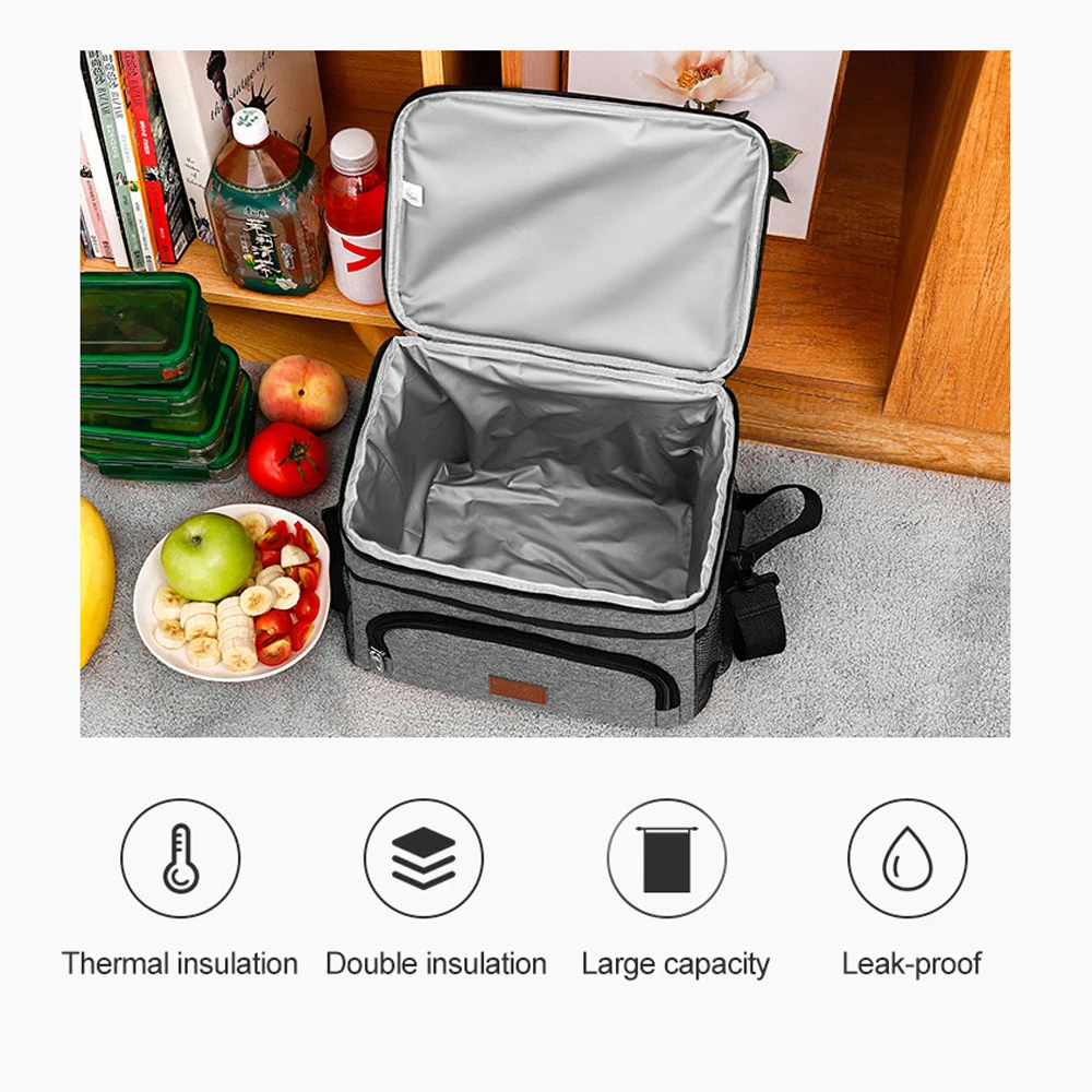 16L Big Capacity Leak Proof Lunch Bag Thermal Large Picnic Cool and Warm Insulated Pack Outdoor Food and Beverage Storage Bag