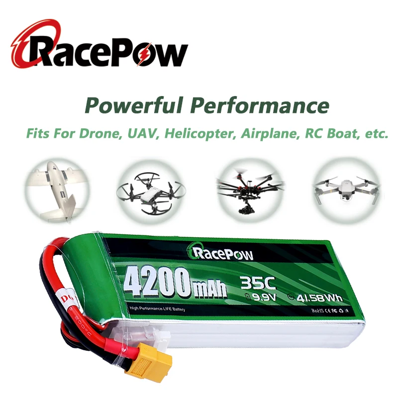 RacePow 9.9V 35C 4200mAh 3S Lifepo4 Battery with XT60 Connector Softcase Batterie for RC Car Drone Airplane Helicopter Boat FPV