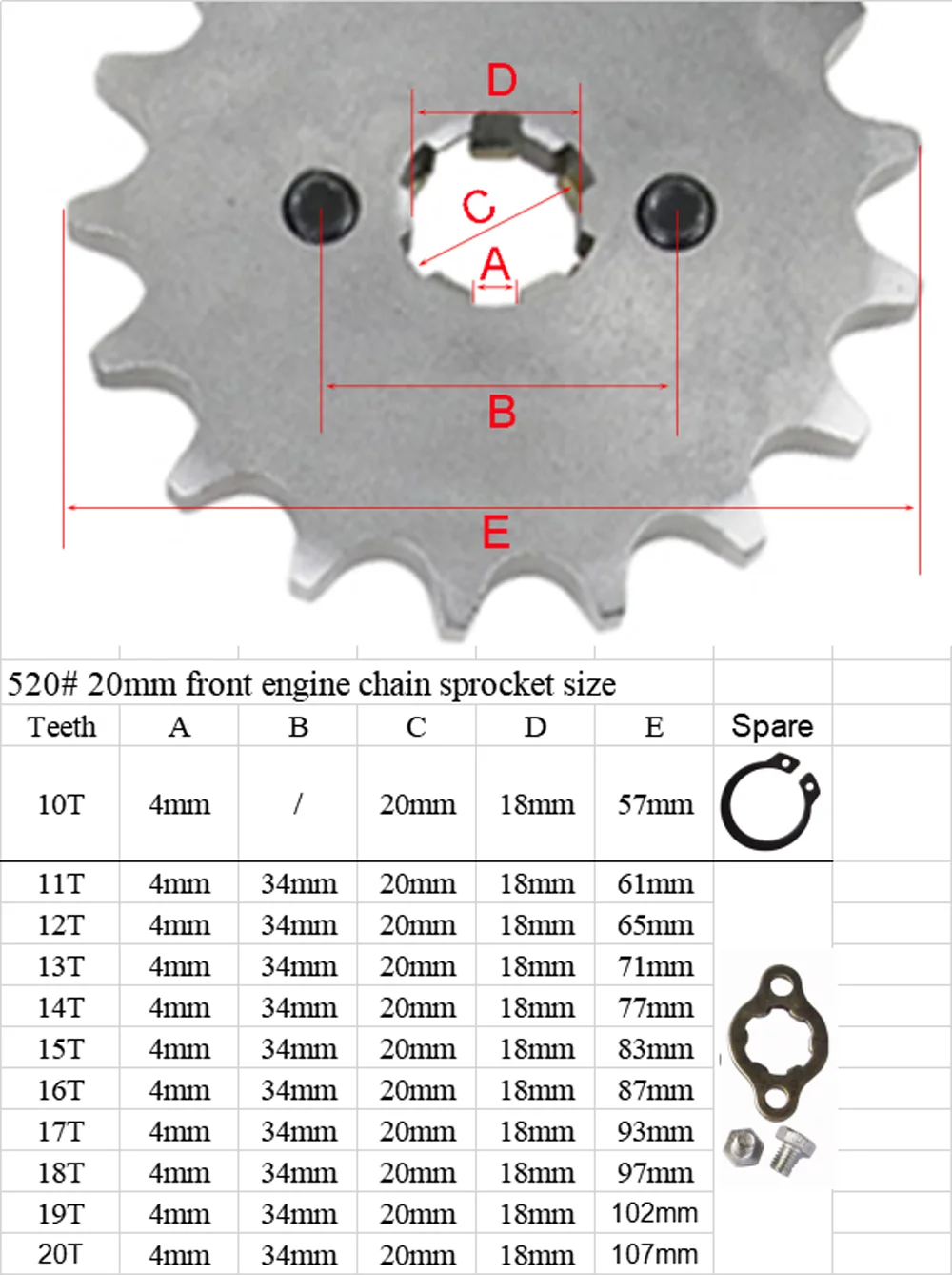 520 20mm 10 11 12 13 14 15 16 17 18 19 20 T Front Engine Sprocket For Honda Lifan ZongShen YCF ATV Quad Dirt Pit bike Buggy