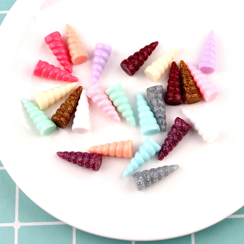 10-50PC High Quality Unicorn Horn Flat Back Planar Resin Accessorie Color DIY Craft Supplies Phone Shell Patch Ornament Kids Toy