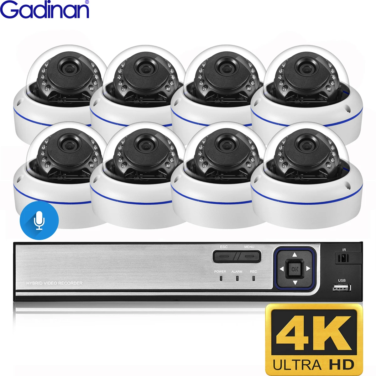 Gadinan 8MP 4K CCTV Security Cameras System 8CH 4CH Video Surveillance Kit Home Outdoor Audio IP Camera Poe NVR Recorder Set