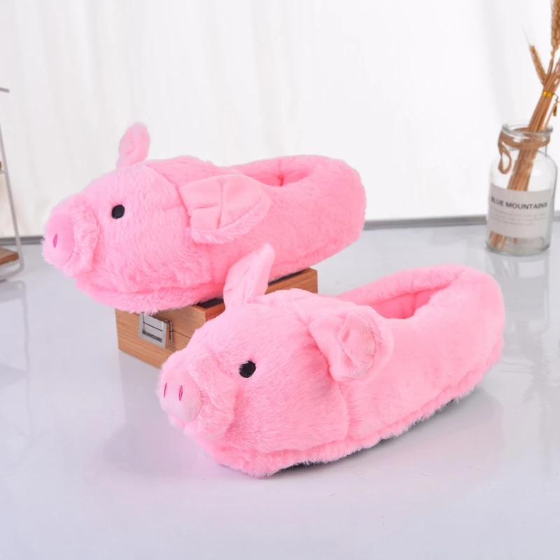 Cute Pink Toot Pink Pig Plush Slippers Home Indoor Piggy Soft Girl Heart Pig Pig Warm Cotton Slippers for Ladies