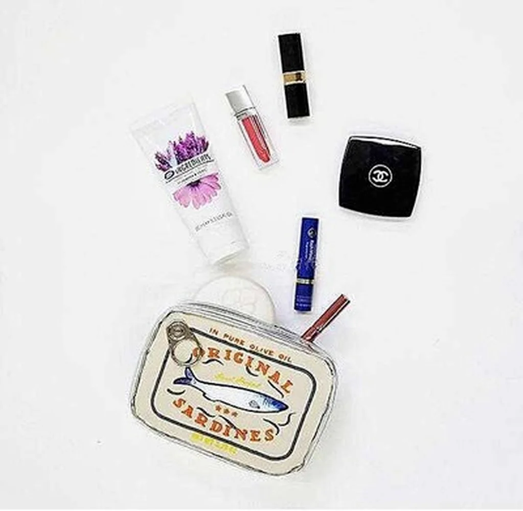 Cute Sardine Canned Food Storage Bag Cosmetic HandBag Creative Cat Fish Canned Cosmetic Bag Lipstick Bags