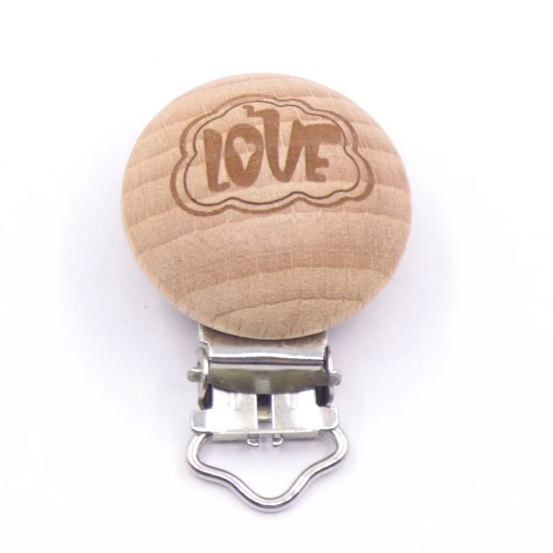 5pcs 30mm Love Heart Beech Wooden Clips Baby Pacifier Clip Holder Infant Soother Clasps Natural Wood Baby Pacifier Accessories