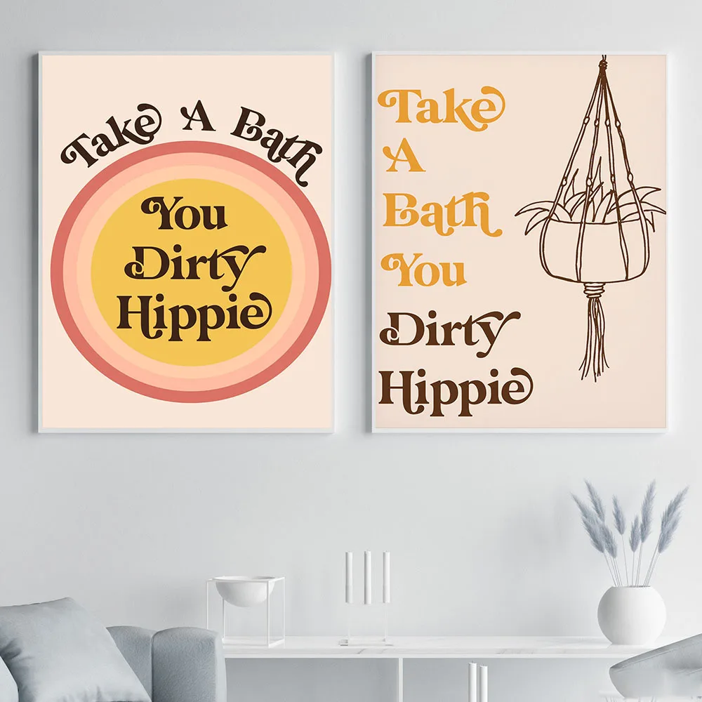 Bathroom Posters and Prints Take A Bath You Dirty Hippie Canvas Painting Text Wall Pictures for Living Room Home Decor No Frame