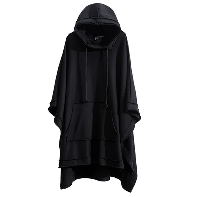 M-4XL Autumn and Winter New Men\'s Loose Bat Cloak Cape Dark Medium Long Fashion Plus Velvet Thick Hooded Jacket