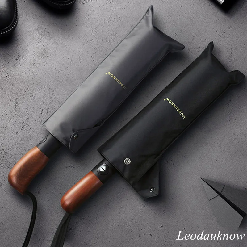 Leodauknow-Three Folding Umbrella for Men and Women, Full Automatic, Luxury Car, Business Elite, Sunny and Rainy