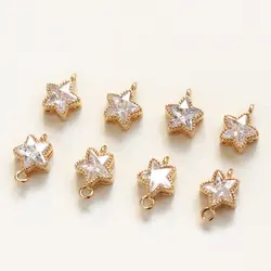 4PCS 18K Gold Plated five pointed star shaped Zircon Pendant Jewelry Findings Set Diy Earrings Charms Components accessories