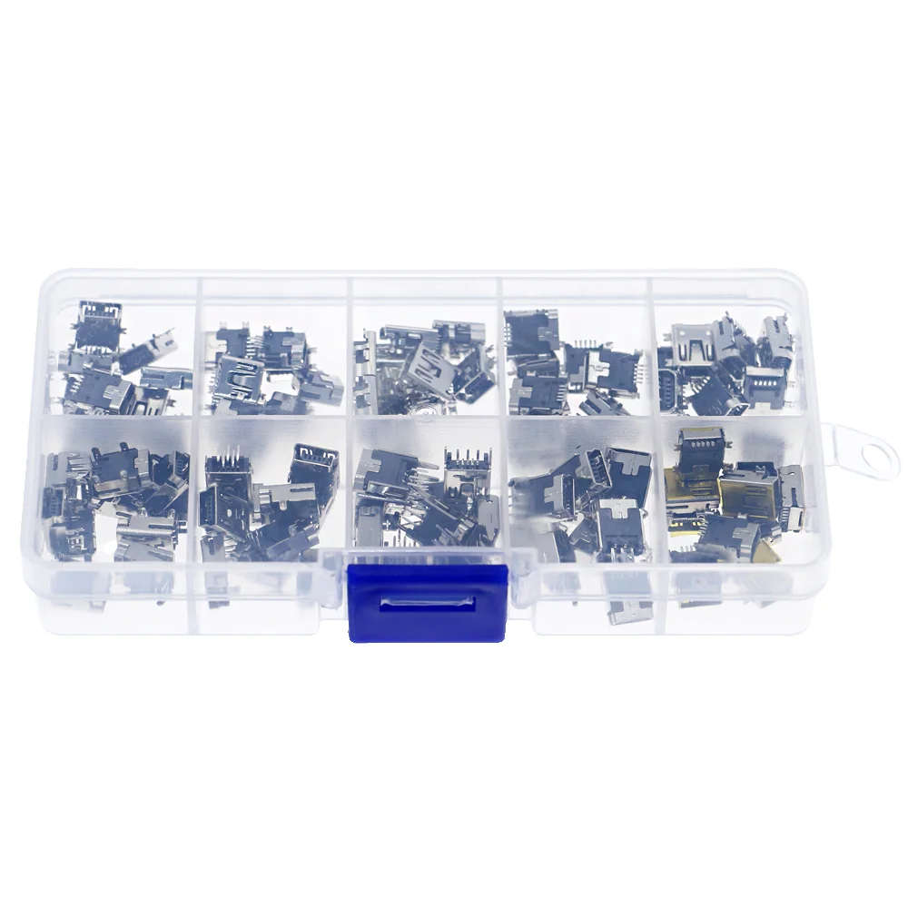 100pcs/Box Data Interface Mini USB Plug 5pin Patch / In-line / Vertical Socket Connector DIP Jacket 5PF D port T-type Female