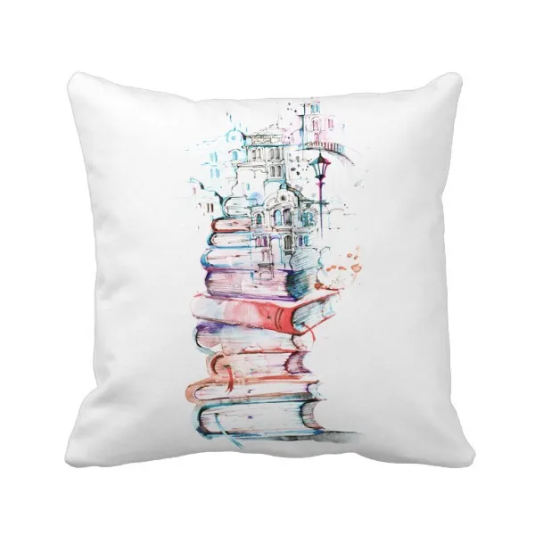 

Books Building Street Watercolor Throw Pillow Square Cover