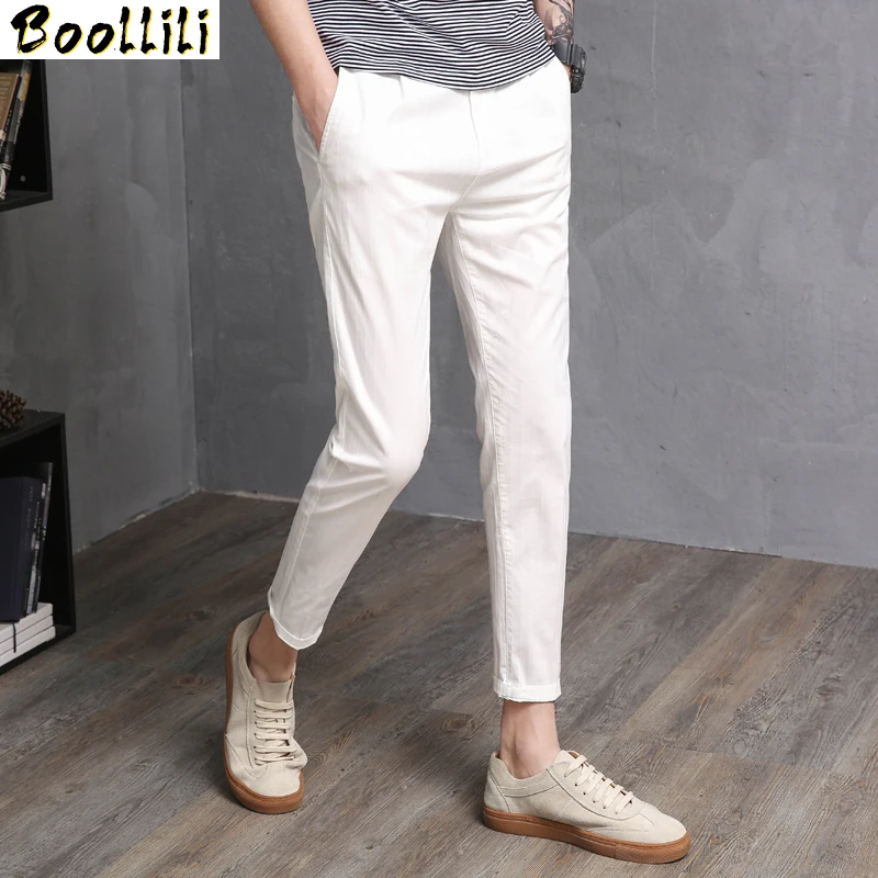 

Straight Slim Men's Long Pants Spring Summer Thin Cotton Large Size Male Trousers Pure Color Cropped High Quality Pants