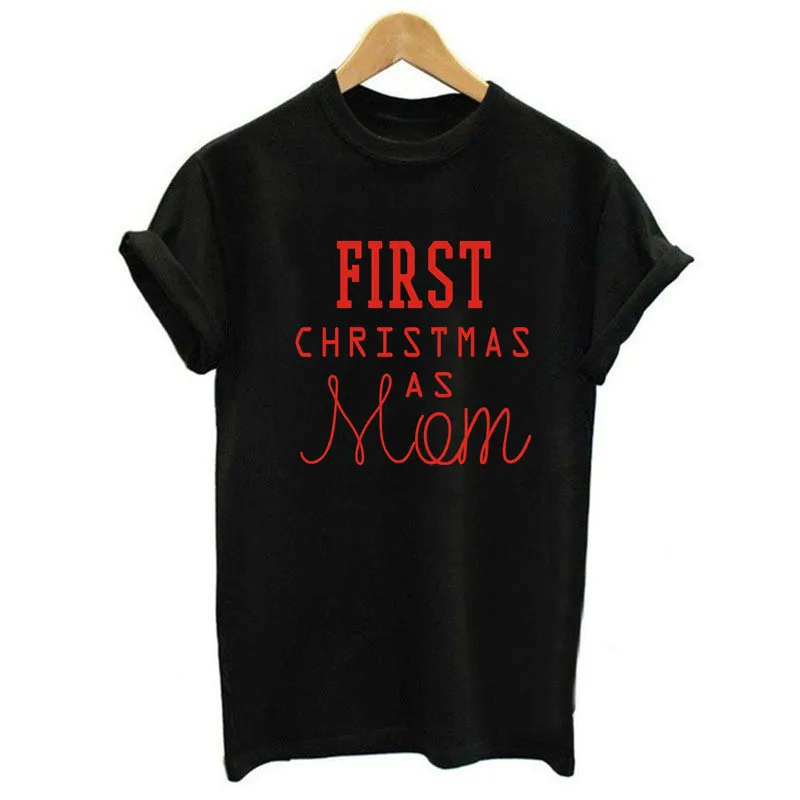 1Pc First Christmas As Mom Dad T-shirt Funny Family Matching Tshirt Mommy Daddy Baby Short Sleeve Black T Shirt Clothes