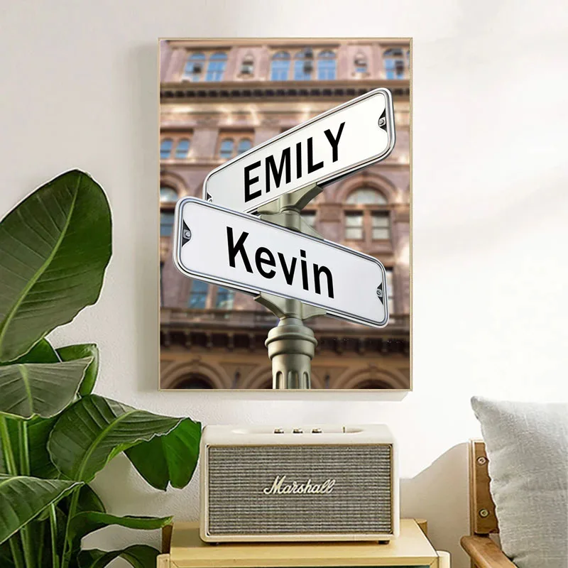 Wall Art Canvas Intersection Street Sign 6 Names Anniversary Poster Living Room Modern Picture Prints Bedroom Home Decoration