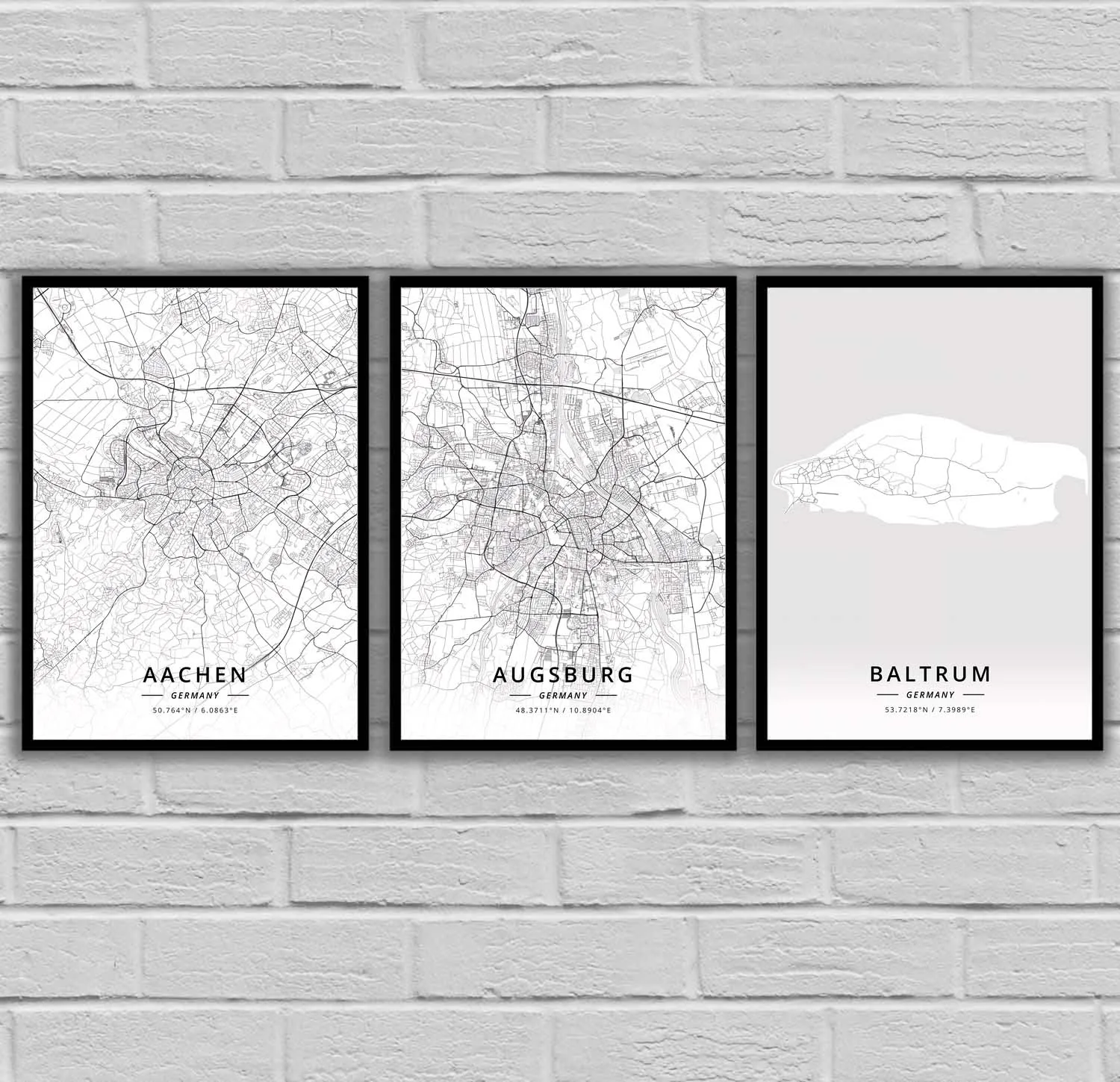 Aachen Augsburg Baltrum Bayreuth Bielefeld Bochum Bonn Bremen Brunswick Chemnitz Cologne Dortmund Dresden Germany Map Poster