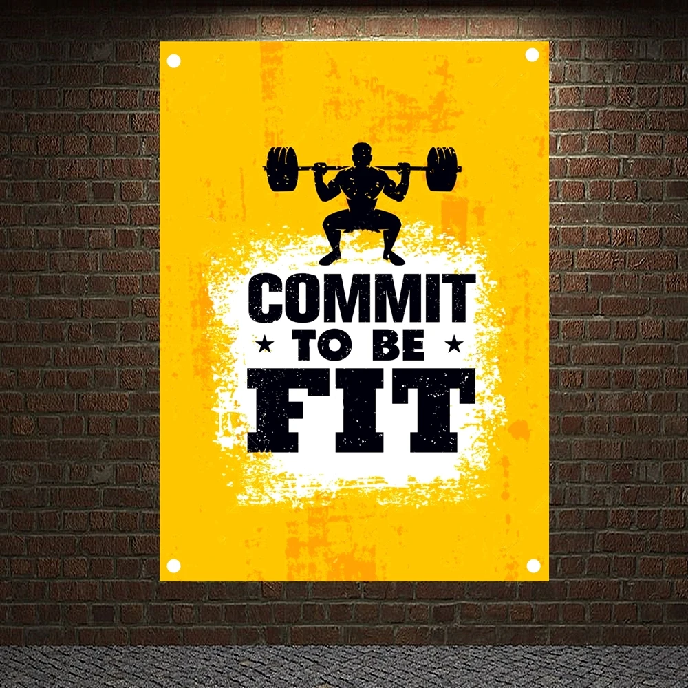 

COMMIT TO BE FIT Motivational Workout Posters Wall Chart Exercise Banners Flags Wall Art Tapestry Sticker Gym Decoration Mural