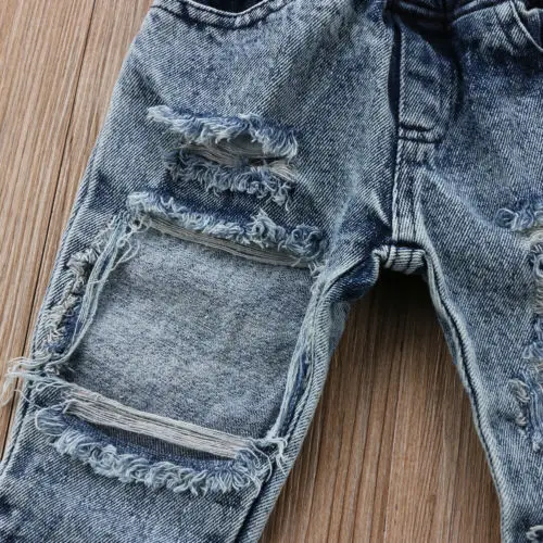 Casual New Baby Kid Girls Summer Casual Pants Denim jeans Ripped Patch Fashion Size 1-5T