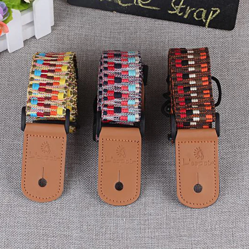 Ukulele Strap Colorful Ribbon+PU Head Strap Hawaiian Ethnic Style Ukelele Strap Available in 3 Colors Adjustable Length