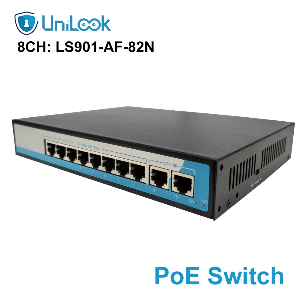 8 Port 100Mbps IEEE802.3af POE Switch/Injector Power Over Ethernet Network Switch untuk IP Kamera VoIP Phone AP Device 2 Up-Link