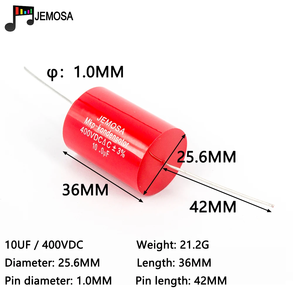 JEMOSA Test And Matched (2PCS) MKP Audio Capacitor 10uf 400V DC ±3% Speaker Fever Coupling Frequency Dividing Capacitance