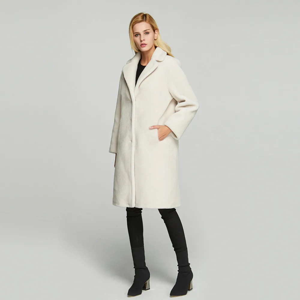 Women\'s Fur Coat Real Sheep Shearing Fur Coat with Turn-down Collar Winter Sheep Sheared Jacket sheepskin Coat FS17145B