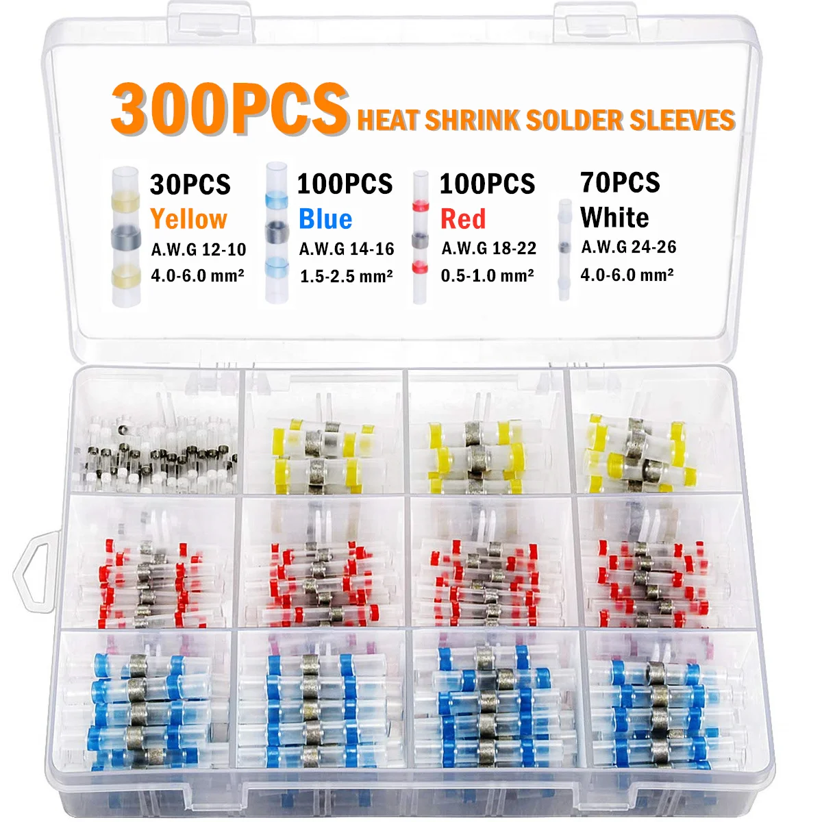 

300PCS Assorted Waterproof Insulated Heat Shrink Butt Electrical Wire Connectors Solder Sleeve Splice Terminals Kit AWG10-26