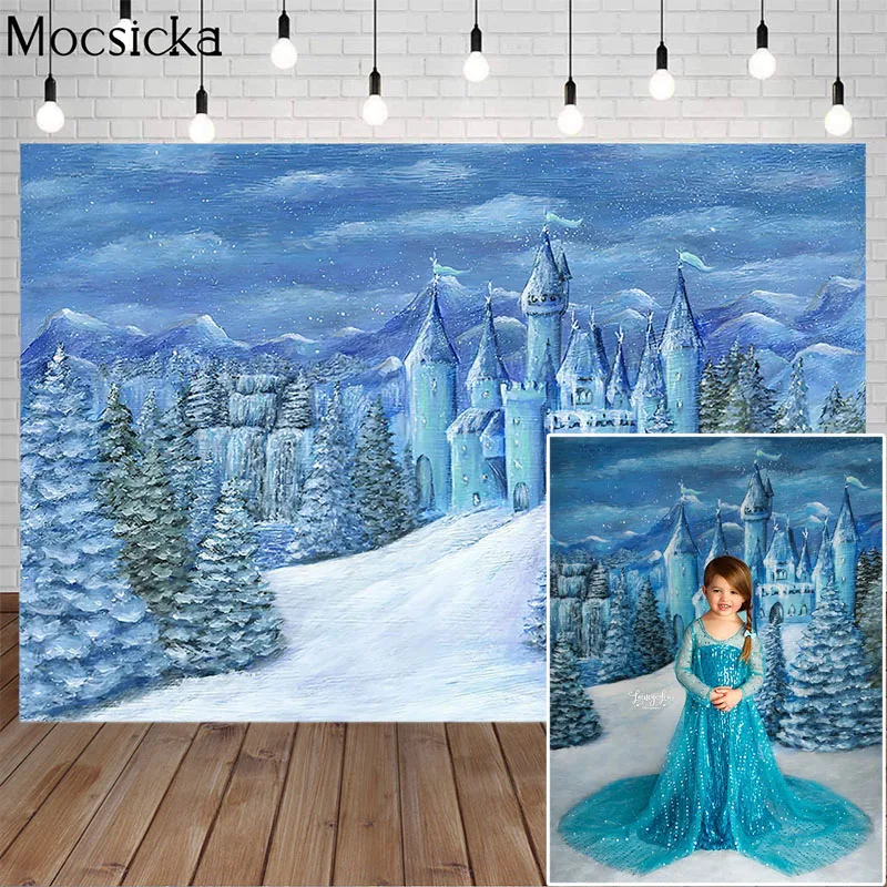 Snow World Photography Background Pine Castle Backdrop Children Portrait Decoration Banner Props For Photo Studio Baby Shower