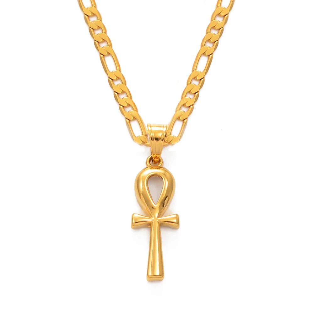 Anniyo 2.5CM Egyptian Cross Pendant Ankh Necklace Women Men Gold Color African Charm Jewelry Egypt Hieroglyphs Nile Key #057006B