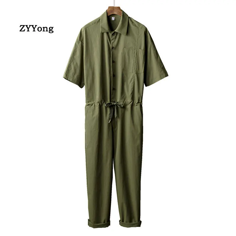 ZYYong Summer Lapel Short Sleeve Men's Jumpsuit Trousers Loose Hip-Hop Style Streetwear Overalls Casual Comfortable Black Pants