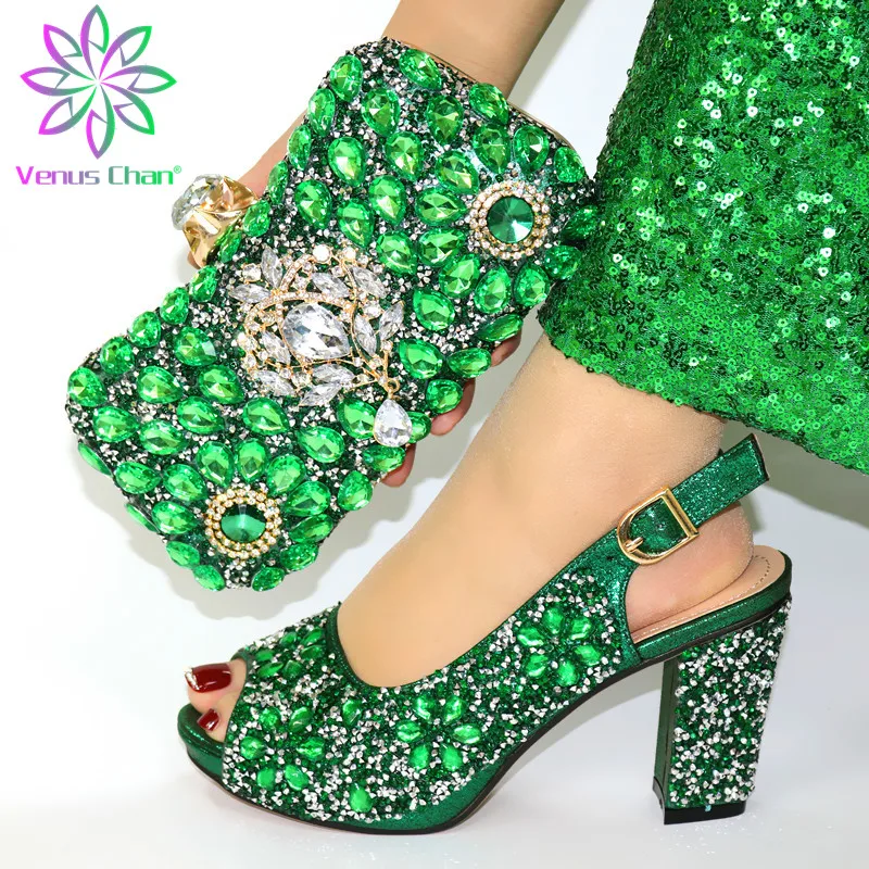 New Shoe and Matching Bag for Nigeria Party Slip on Shoes for Women Ladies Italian Shoes and Bag Set Decorated with Rhinestone