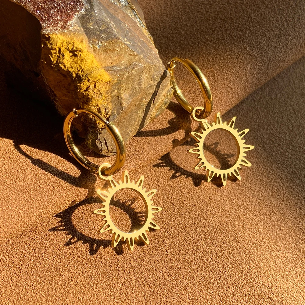 Stainless Steel Earrings NEW Classic Sun Flower Plated Hoops Earrings 2022 Trend Charm Earrings For Women Jewelry Party Gifts