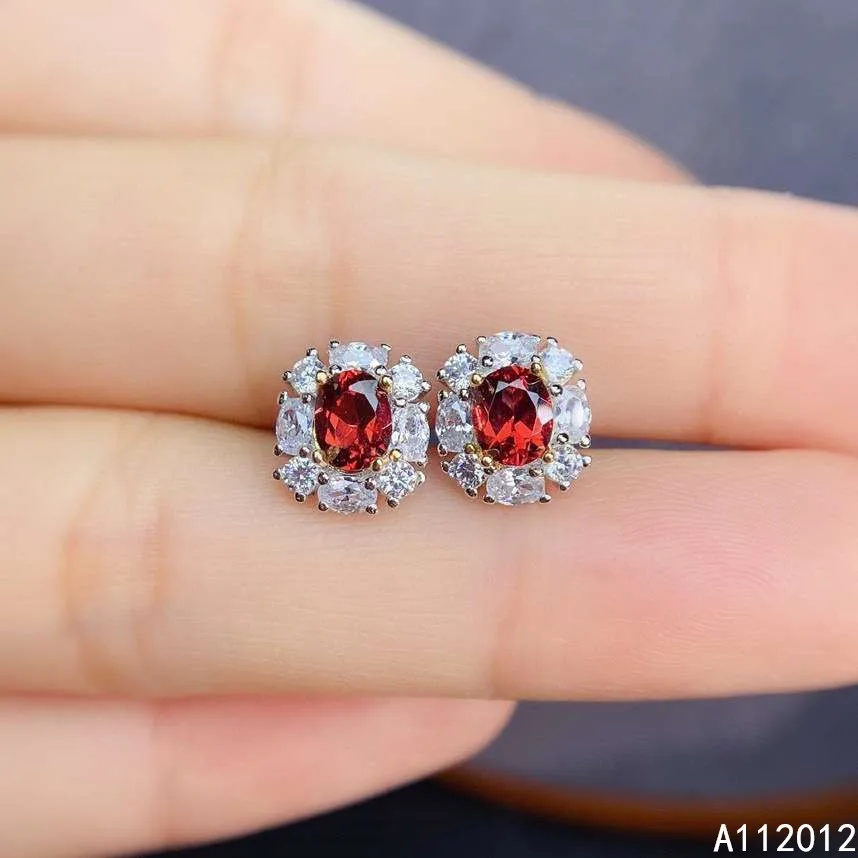 

KJJEAXCMY fine jewelry 925 silver natural Garnet new girl trendy earrings hot selling ear stud support test Chinese style