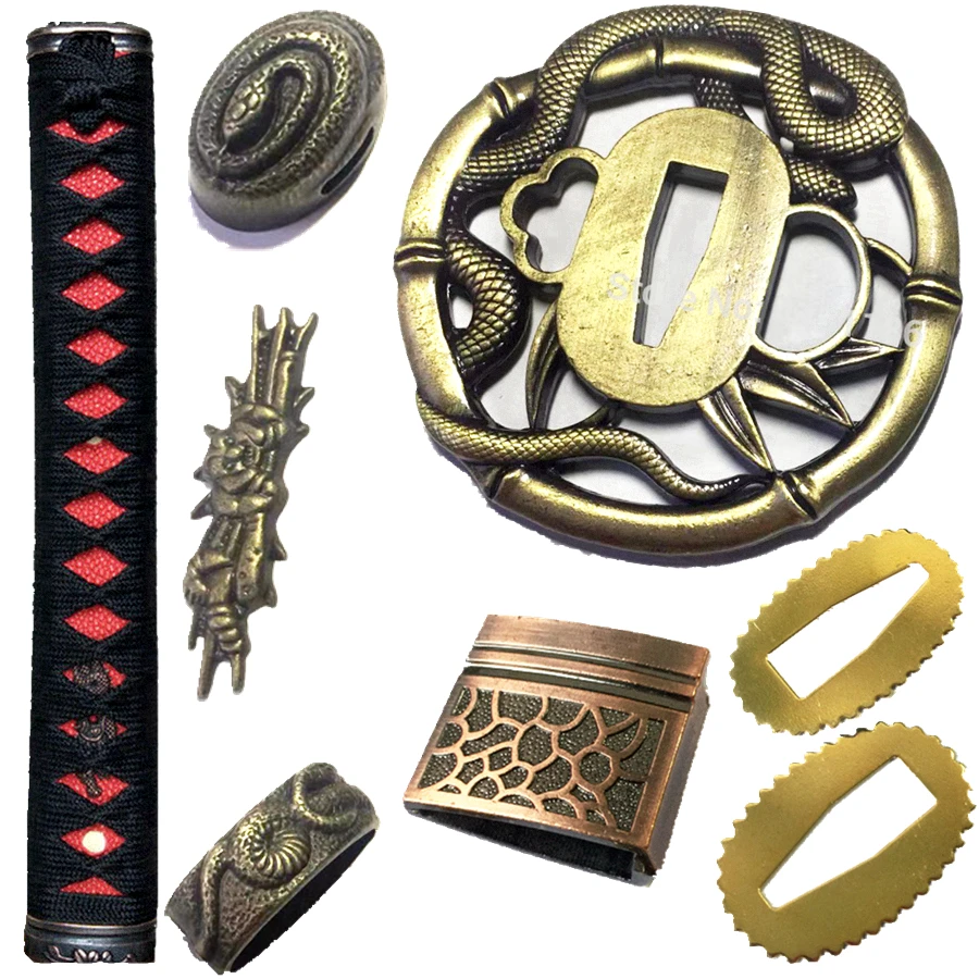 26CM Tsuka Japanese Sword Guard Alloy Snake Tsuba Fuchi Kashira Menuki Handle Habaki Seppa For Katana DIY Fittings