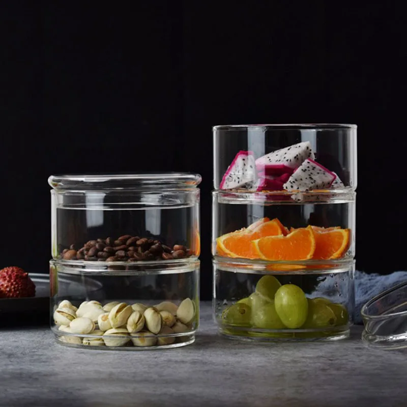 Small Containers with Lids, Glass Jars for Food, Can Overlap, Save Space Fridge Storage, Fruit Salad Fresh Bowl, Kitchen Items