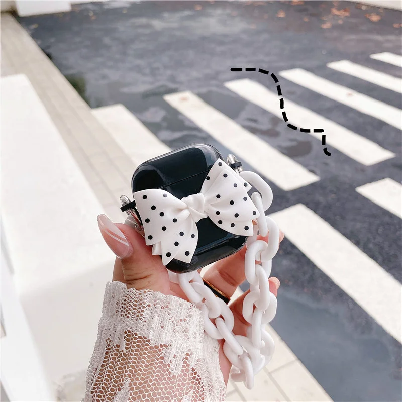INS New Luxury Polka Dot Bow Knot Earphone Case For Airpods1 2 Pro3 Binaural Acrylic Bracelet Headphone Shockproof Protect Cover