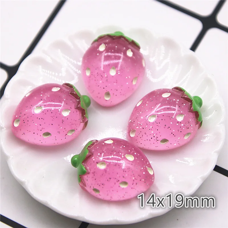 10pcs Shiny Strawberry Fruit Resin Flat back Cabochon Miniature Food Art Supply Decoration Charm Craft 14x19mm