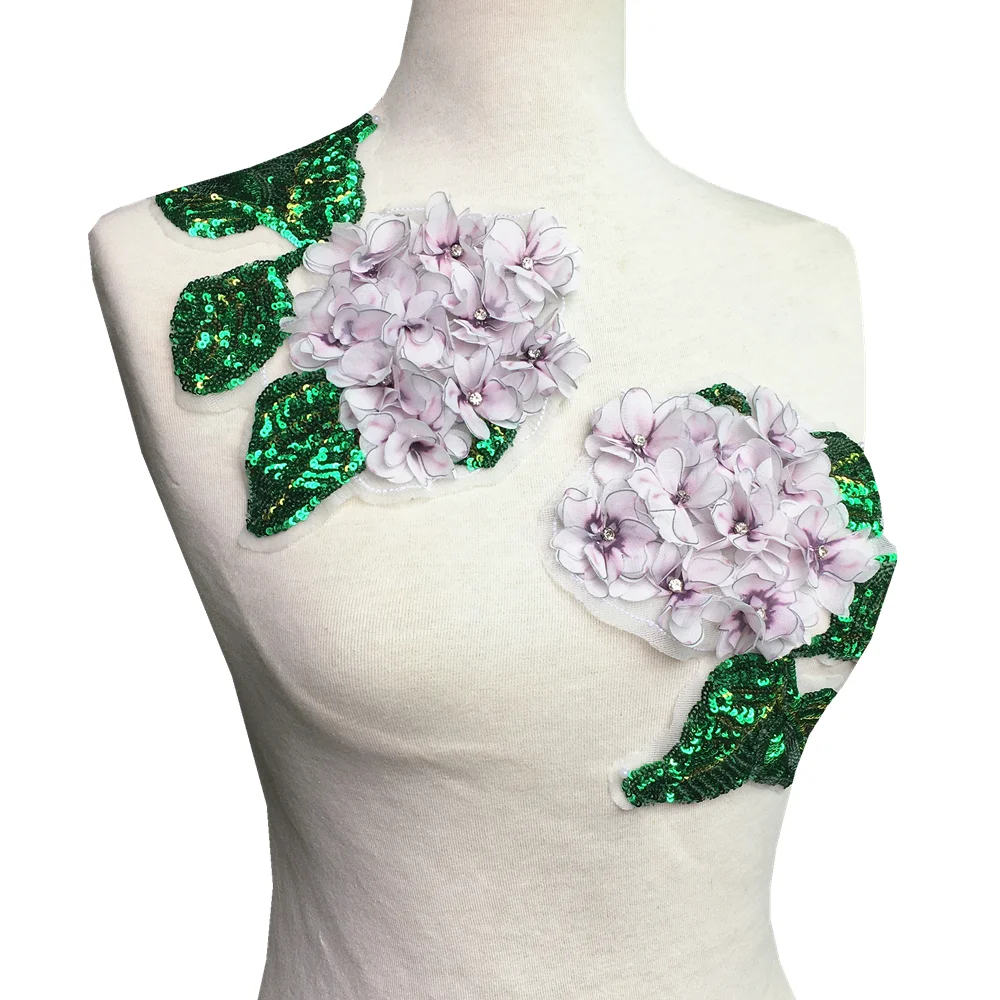 3D Hydrangea Flower Patch Flowers Applique Crystal Beaded Patches For Clothing Appliques Parches Sew On AC1531