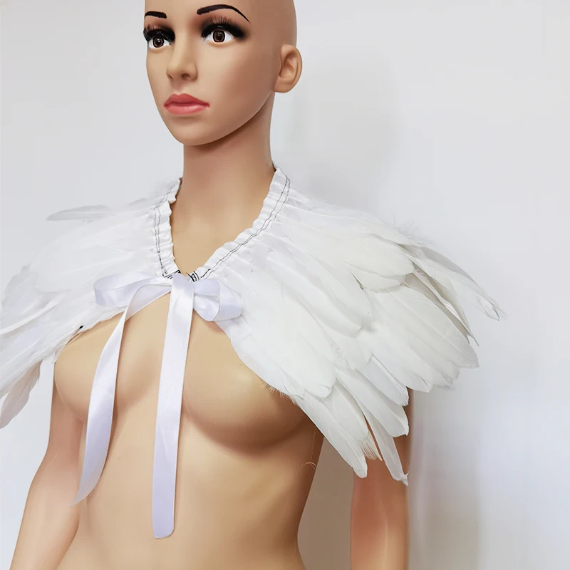 Goose Feather Shoulder Wrap Cape Feather Shrug Shawl Gothic Victorian Cosplay White Natural Feather Fake Collar Party Club Wear