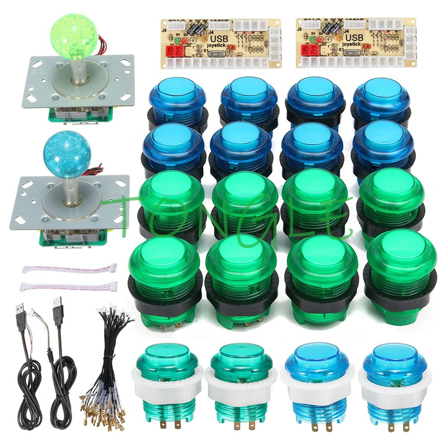 DIY Joystick Arcade Kits, 2 Players with 20 LED Arcade Buttons, 2 Joysticks, 2 USB Encoder Kit, Cables, Arcade Game Parts Set